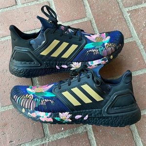 adidas Black and Gold Floral Athletic Shoes